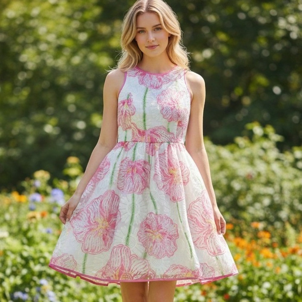 Lilly Pulitzer Dress Women 00‎ Pink Darcelle Floral Romantic Fit Flare Summer